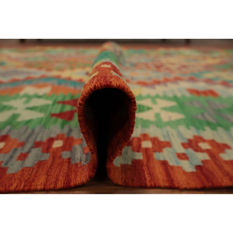 Hand Woven Oriental 100% Wool Carpet Southwestern Tribal Oranges & Rust Kilim Area Rug - 6' 2'' X 4' 3''