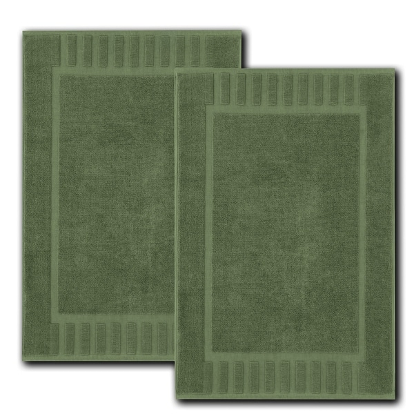 White Classic Luxury Cotton Bath Mat 22x34 Set of 2 - Forest Green