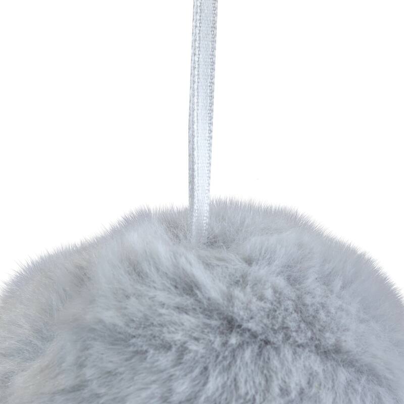 3" Light Gray Furry Plush Ball Hanging Christmas Ornament