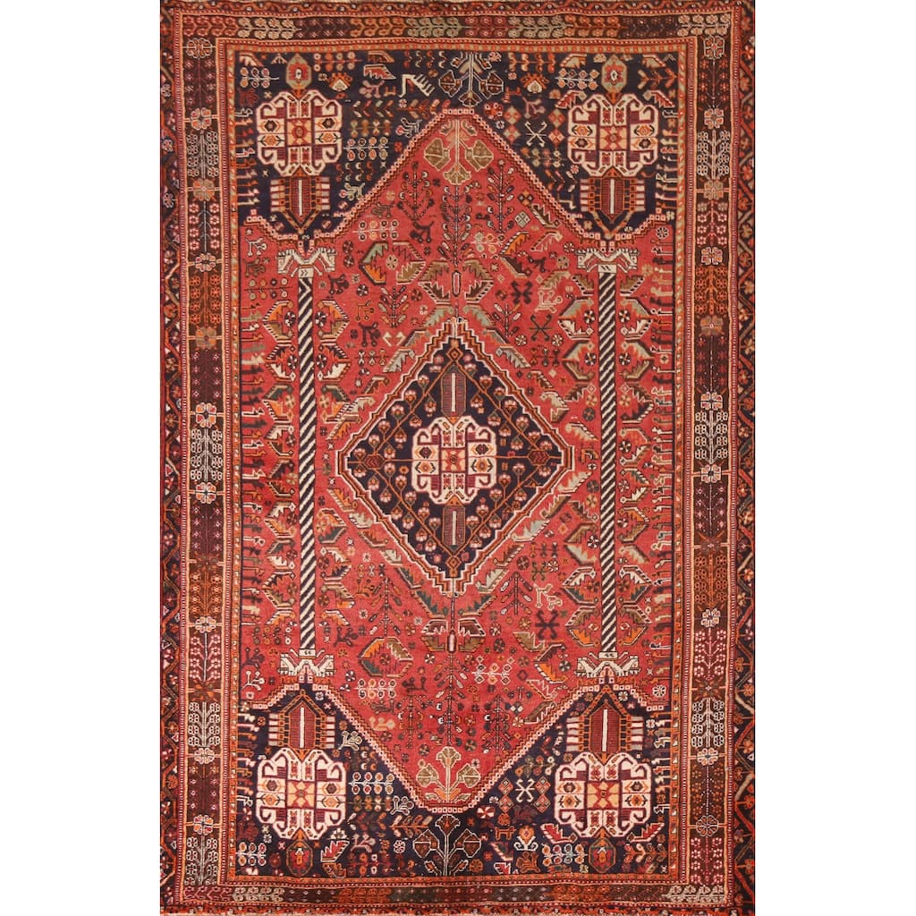Shiraz Persian Vintage Area Rug Hand-knotted Wool Carpet - 5'2"x 8'3"