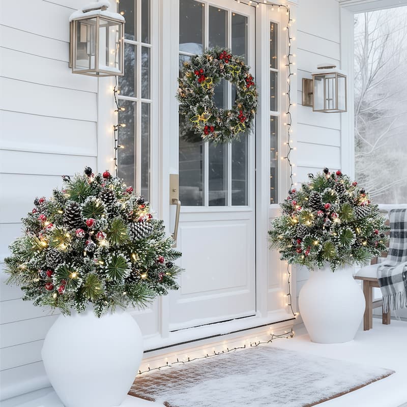 Puleo International 26" Battery-Operated Pre-Lit Urn Filler with 75 Warm White LED Lights with Timer - Green