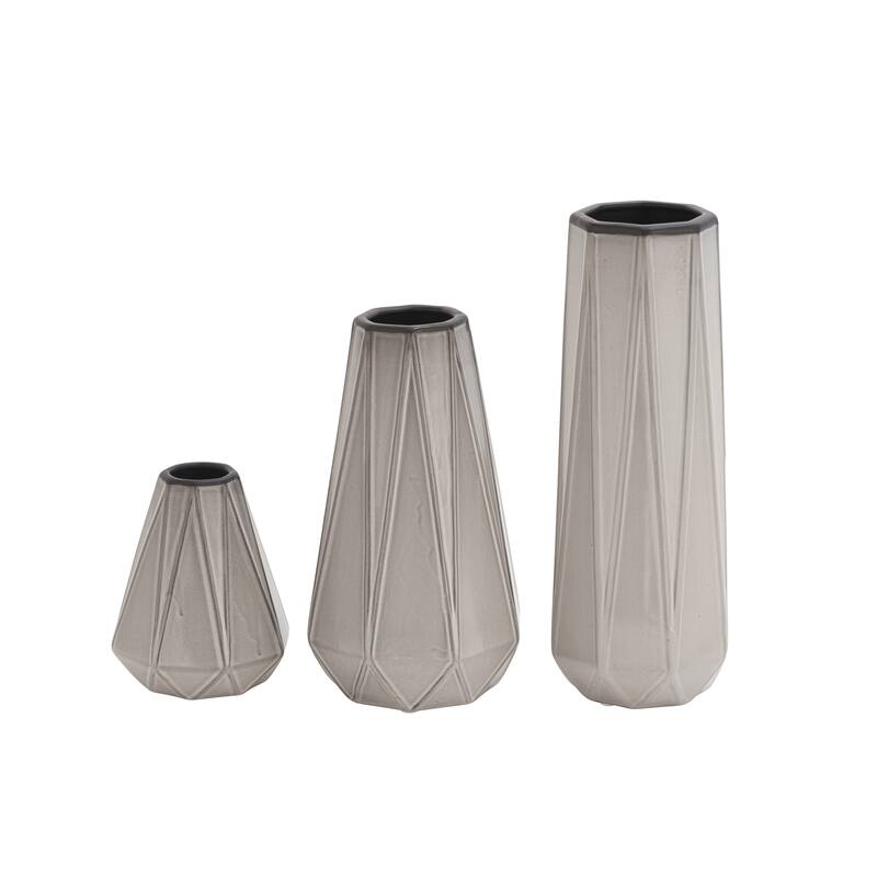 Gold, Silver or Gray Ceramic Geometric Vase (Set of 3) - S/3 7", 11", 15"H