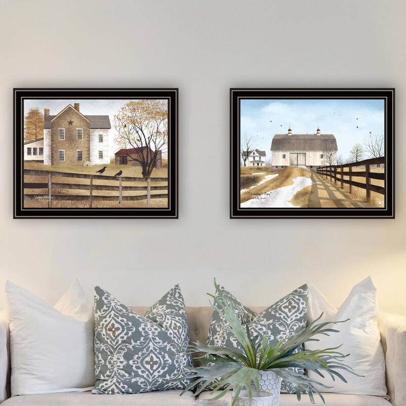 2-Piece Framed Wall Art Set - Grandpa's Barn & Autumn Afternoon, Black Frame