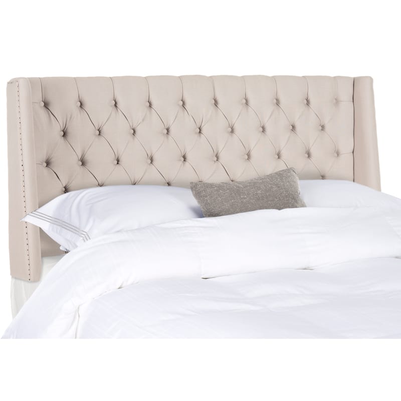 SAFAVIEH Shandra Taupe Linen Upholstered Tufted Wingback Headboard (Full)