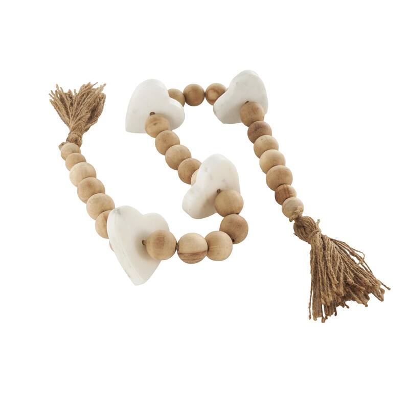 Marble Heart Handmade Garland with Tassel with Knotted Brown Jute and White Accents - Light Brown - Roche River Decor