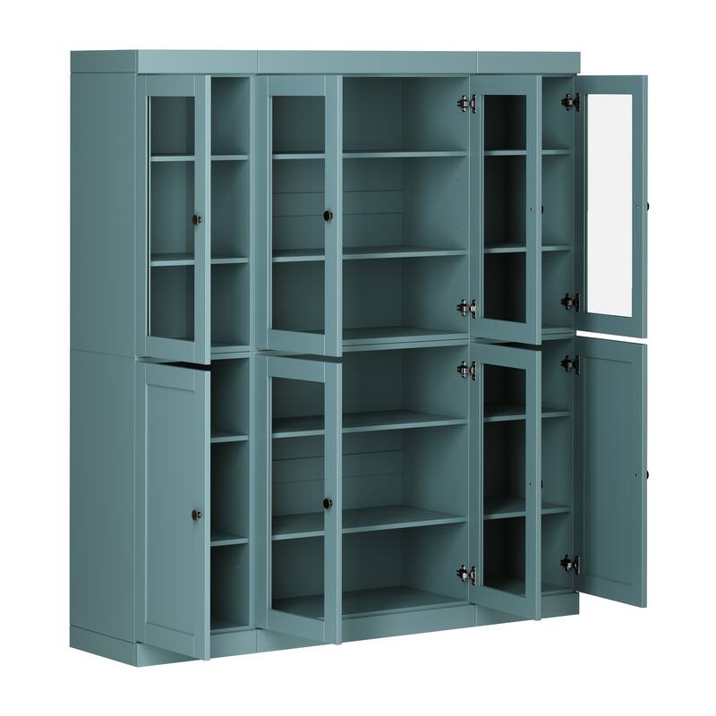 Palace Imports 100% Solid Wood 65" Pantry Cabinet with Clear Glass, Shaker Doors and Adjustable Shelves