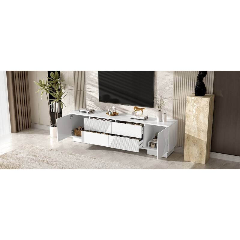 70.8" Modern TV Stand for TVs up to 75 Inches, Entertainment Center with Storage Cabinets, 4 Drawers and a Metal Center Leg