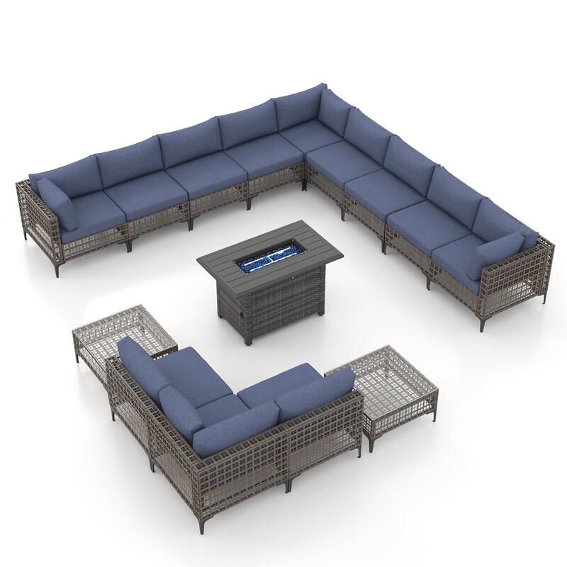 12 - Person Outdoor Sectional Seating Group with Fire Pit