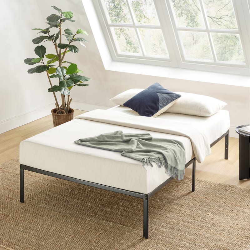 Metal 14-inch Platform Bed Frame By Crown Comfort - Black - Twin XL