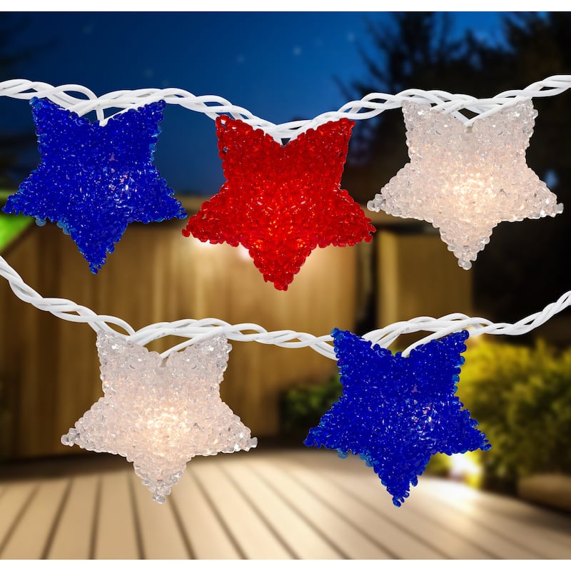 10ct Red Blue Fourth of July Star String Light Set, 5.25' White Wire