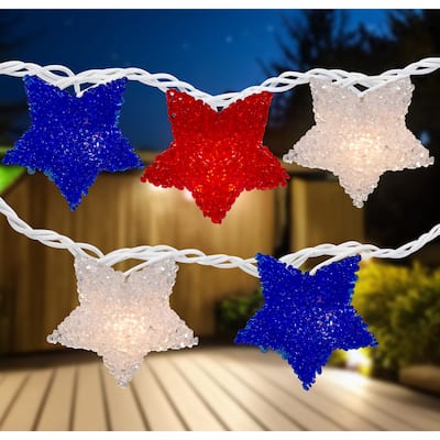 10ct Red Blue Fourth of July Star String Light Set, 5.25' White Wire