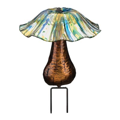 Solar Toadstool Stake - Blue/Yellow - 11"X11"X13.75"