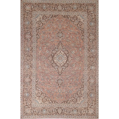 Traditional Pink Mashad Persian Vintage Rug Handmade Wool Carpet - 6'5"x 9'5"
