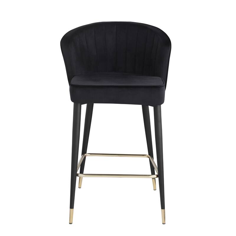 Modern Set of 2 Bar Stools with Velvet Cushioned Seat Backrest and Metal Legs for Bar Counter Dining Room Living Room and Café