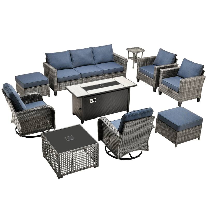 HOOOWOOO 10-piece Patio Furniture Set with Swivel Rocking Chairs Wicker Conversation Set
