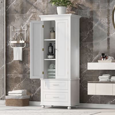 Tall Storage Cabinet with 2 Drawers for Bathroom, Office