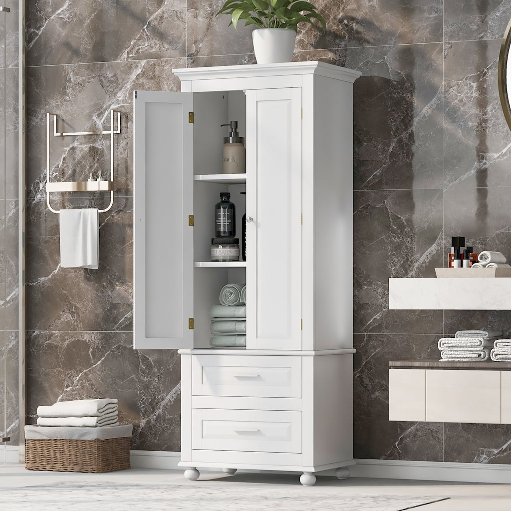 Tall Storage Cabinet with 2 Drawers for Bathroom, Office
