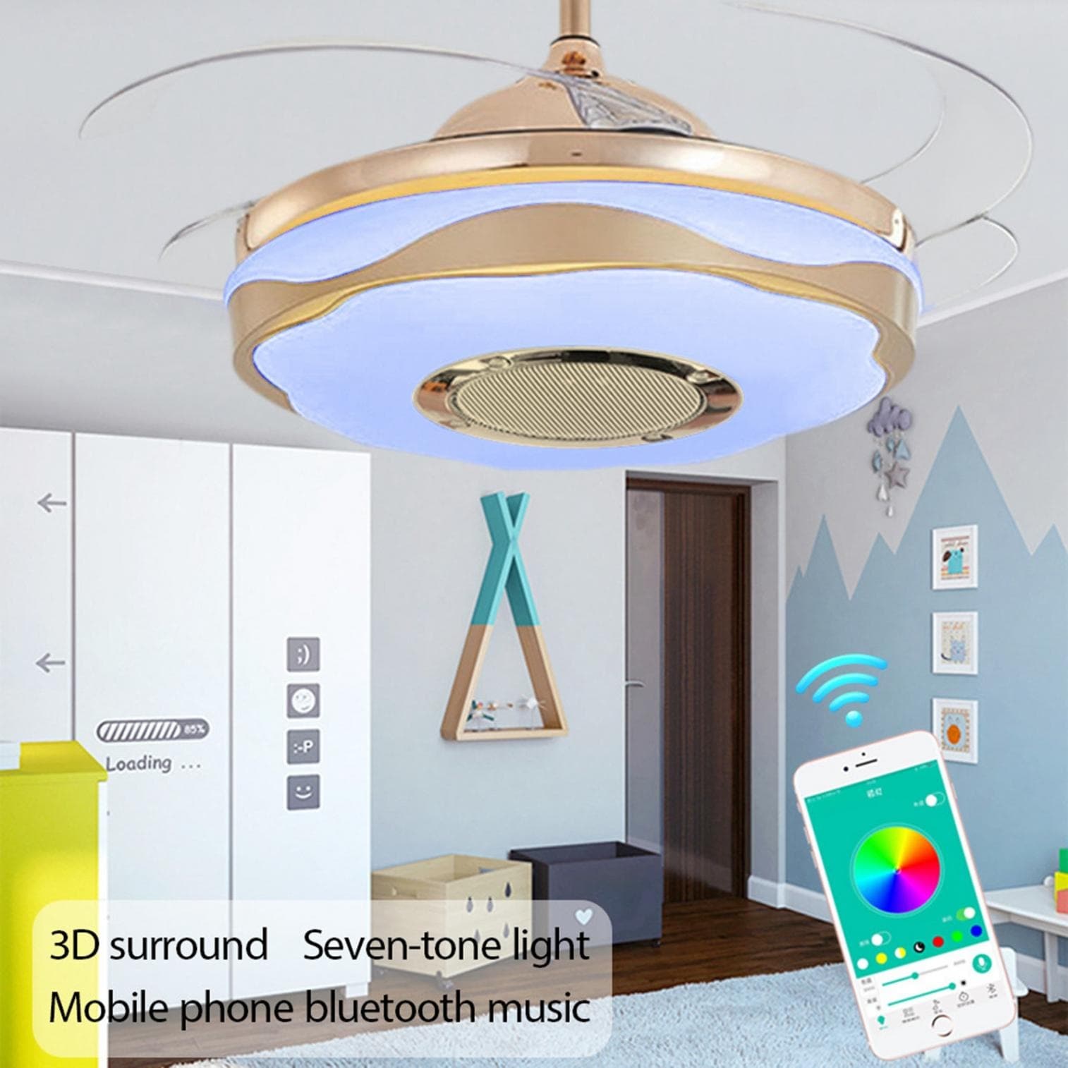 42" Ceiling Fan Light w/ Bluetooth Speaker Remote LED 7-color Dimming Chandelier 