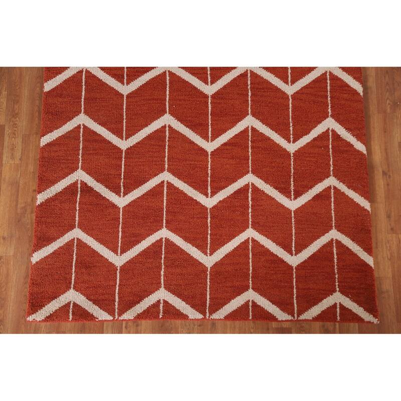 Hand Knotted Oriental 100% Wool Carpet Modern All-Over Oranges & Rust Gabbeh Area Rug - 7' 7'' X 5' 2''