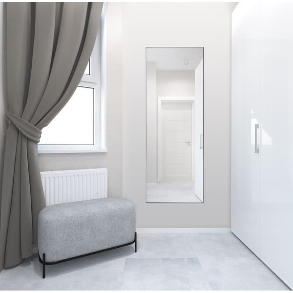 slide 2 of 8, Allan Andrews Stainless Steel Framed Wall Mirror, Van Buren Collection 18"W x 48"H - Brass