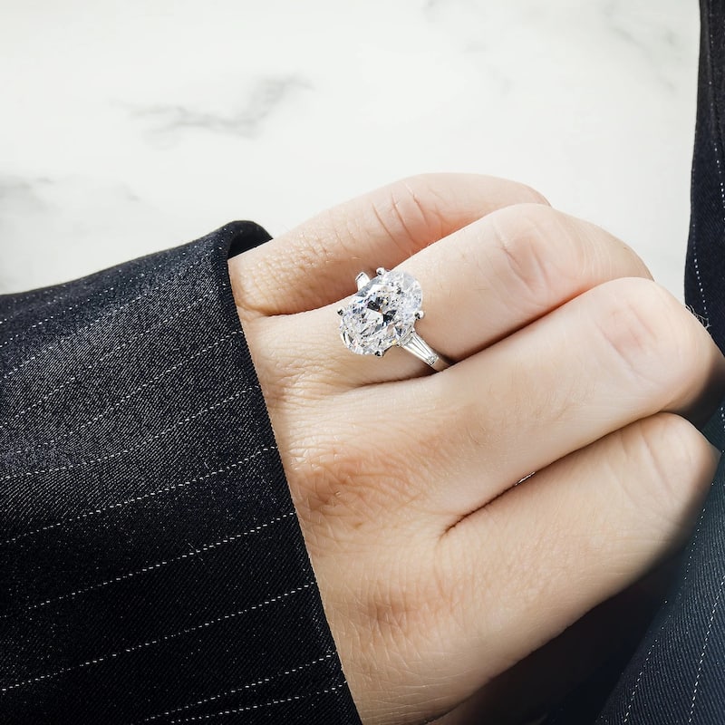 House Of Leon 18K White Gold 5.52ct Oval Triple Diamond Engagement Ring 6.02ctw GIA