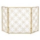 preview thumbnail 3 of 15, Gold Tin Contemporary Wood Fireplace Screen Pattern 31 x 53 x 1