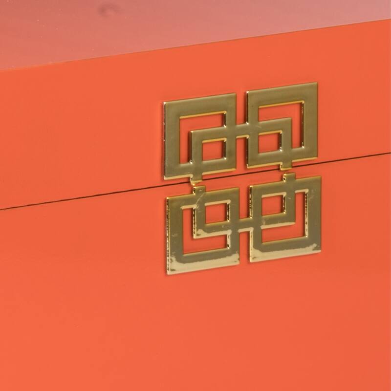 Neo 14, 11 Inch Set of 2 Decorative Boxes, Geometric Metal Accents, Orange