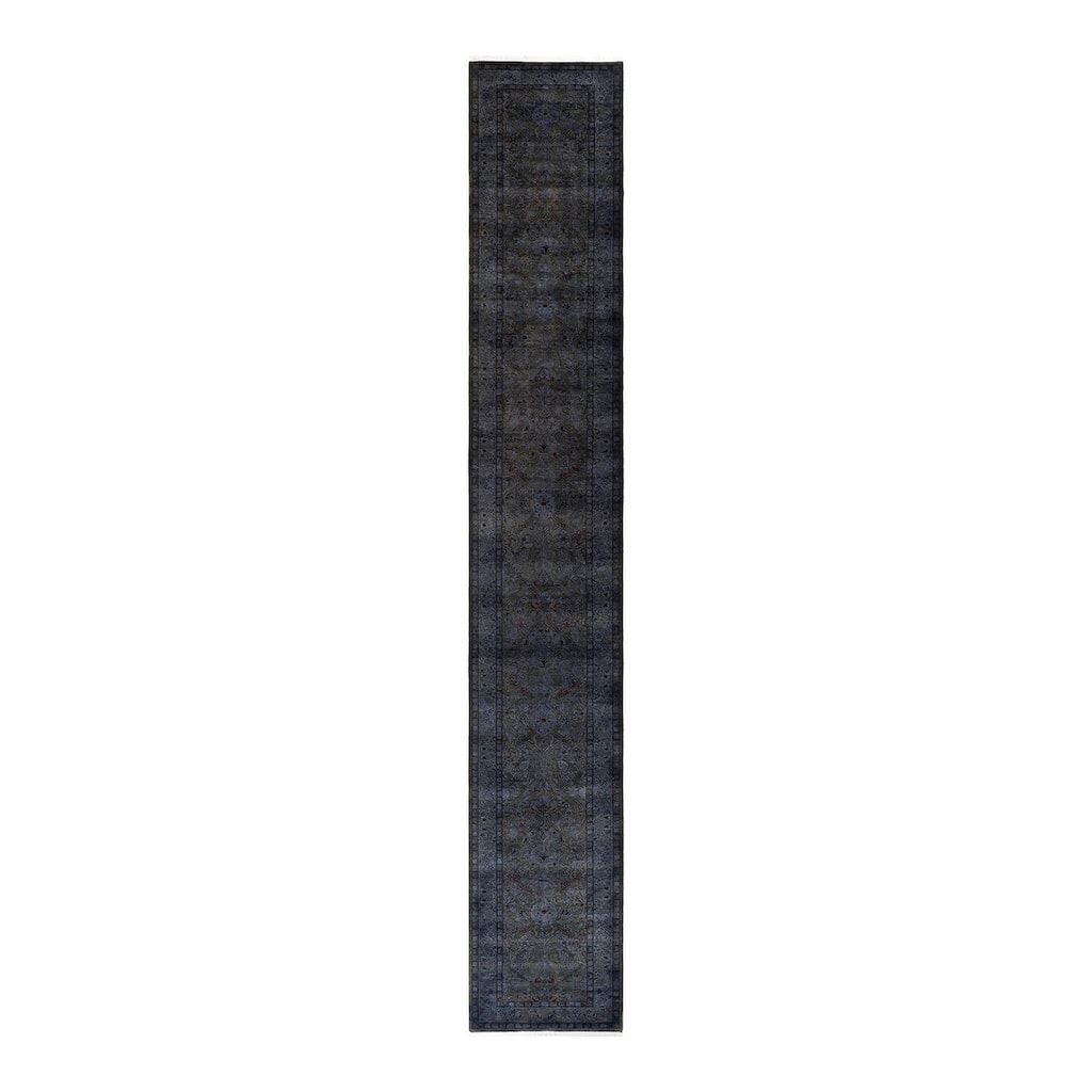 Overton Hand Knotted Wool Vintage Inspired Modern Contemporary Overdyed Gray Runner Rug - 2' 8" x 18' 10"