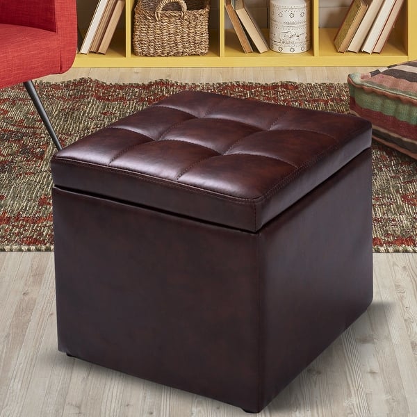 Costway 16''Cube Ottoman Pouffe Storage Box Lounge Seat Footstools -  Overstock - 16794581