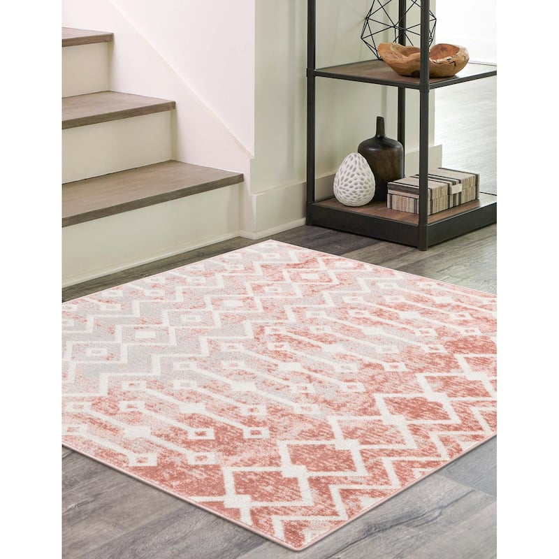 Contemporary Pico Collection Area Rug - 4' Square - Rose-Ivory