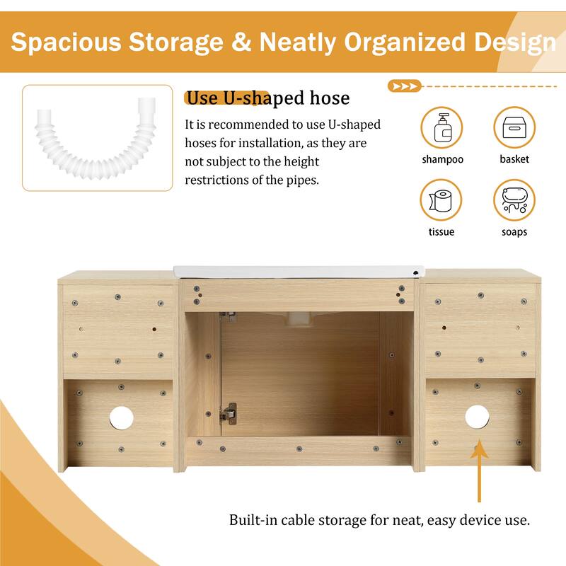 Malwee 24"/36"/48"/60" Floating Bathroom Vanity, Wall Mounted Bathroom Vanity with Ceramic Sink,Soft Close Door and Shelf