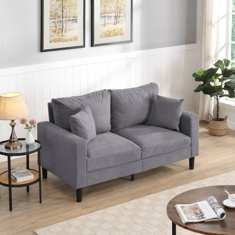 57" High Resilience 2-Seat Light Gray Corduroy Loveseat Sofa for Small Spaces