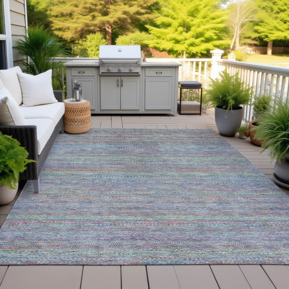 Machine Washable Indoor/Outdoor Modern Stripes Chantille Rug