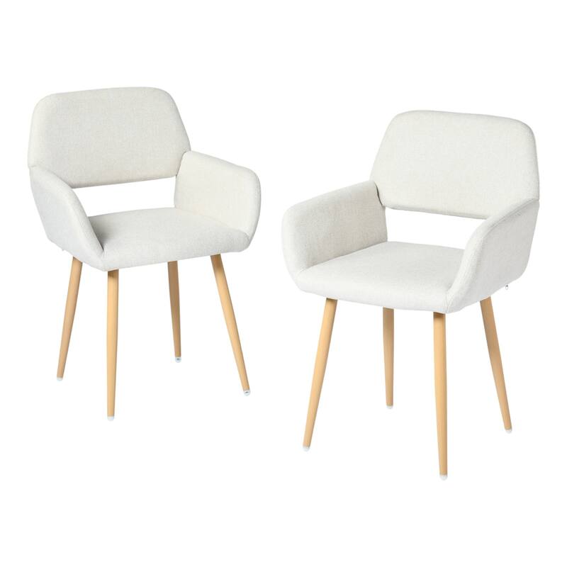 HomeRoots Set of Two Beige and Oak Fabric and Steel Dining Arm Chairs - 16.50 in. x 31.90 in. x 15.70 in.