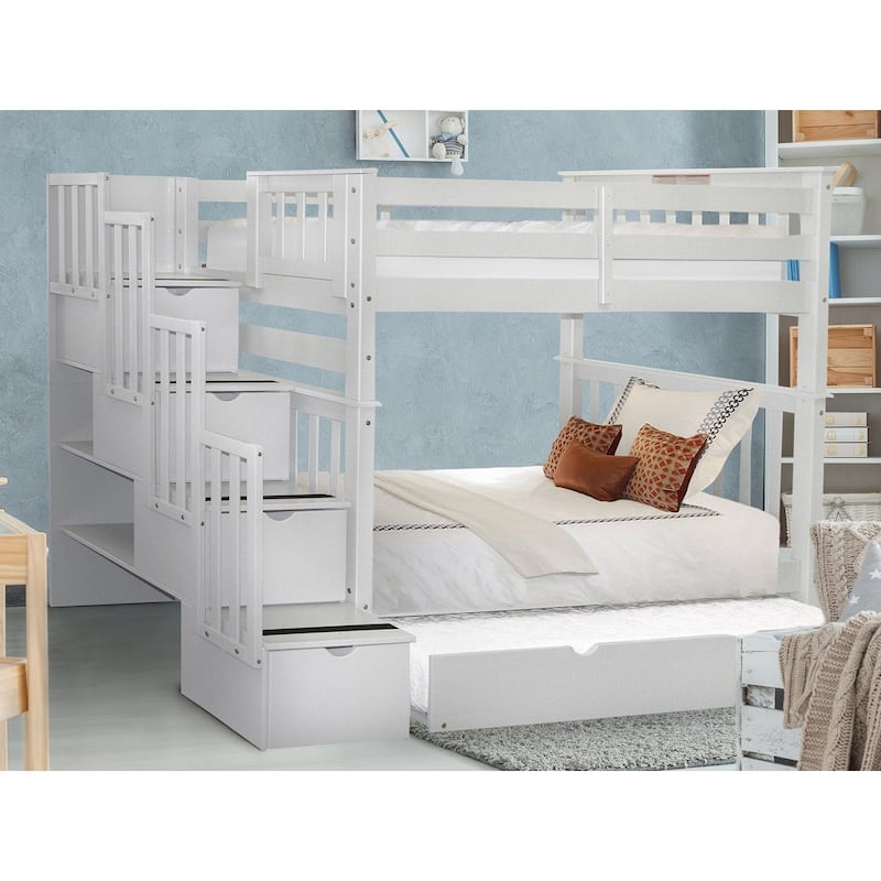 Taylor & Olive Trillium Tall Twin over Twin Stairway Bunk Bed, Trundle - White