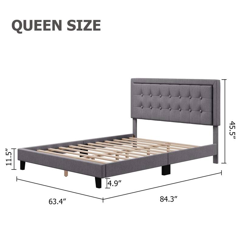 Modern Upholstered Platform Bed with Button Tufted Headboard