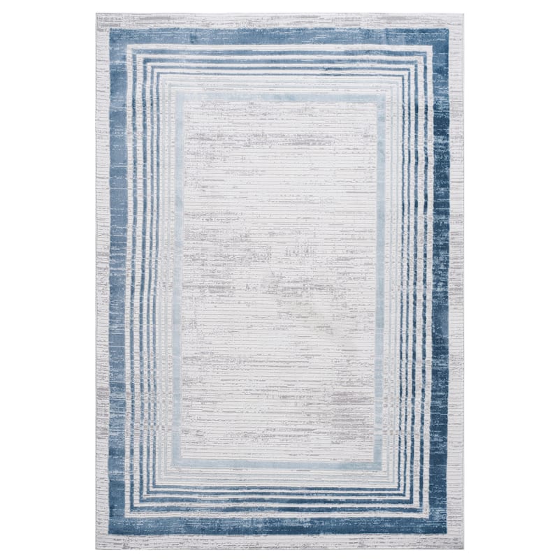 LOOM & LUXE Collection Blue/Ivory/Bordered Non-Shedding Area Rug - 90" D x 63" W x 0.35" H