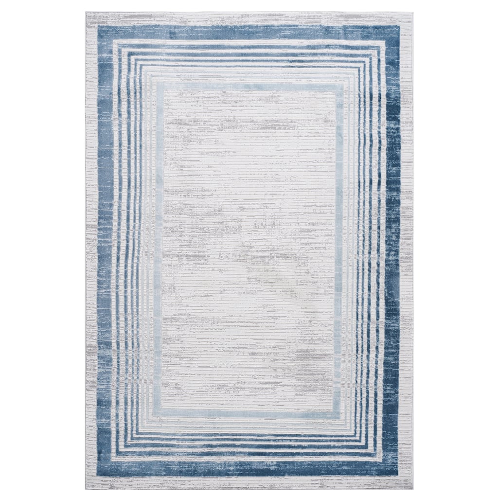 LOOM & LUXE Collection Blue/Ivory/Bordered Non-Shedding Area Rug