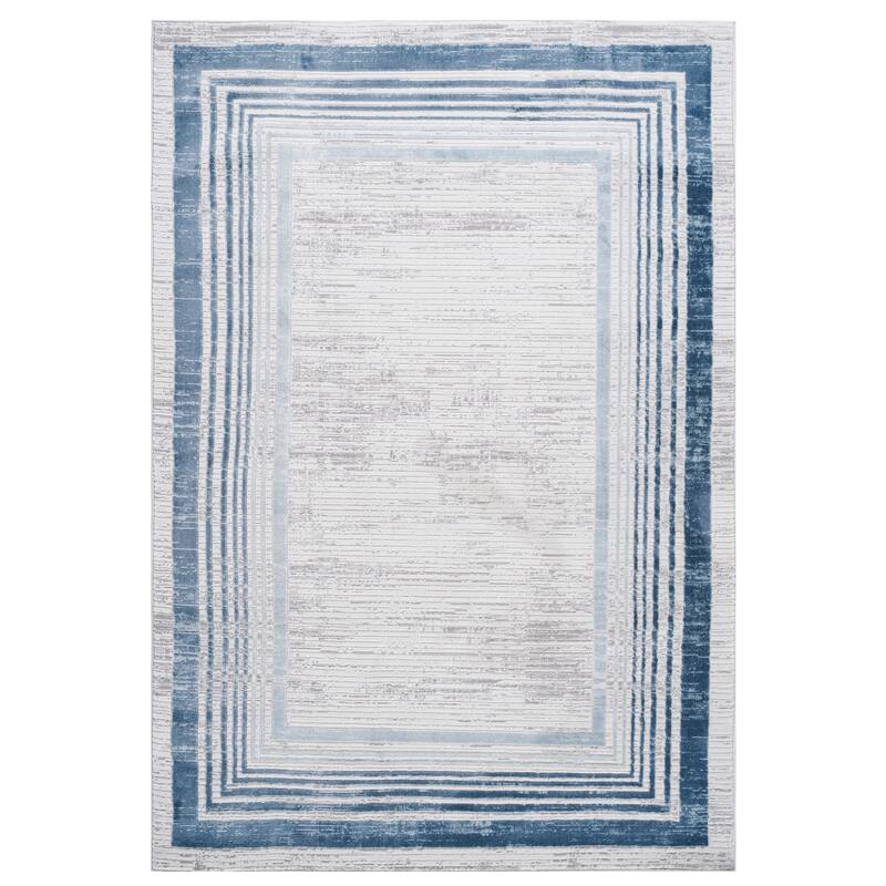 MARFI Collection Blue / Ivory / Bordered Non-Shedding Area Rug - 36" D x 24" W x 0.35" H