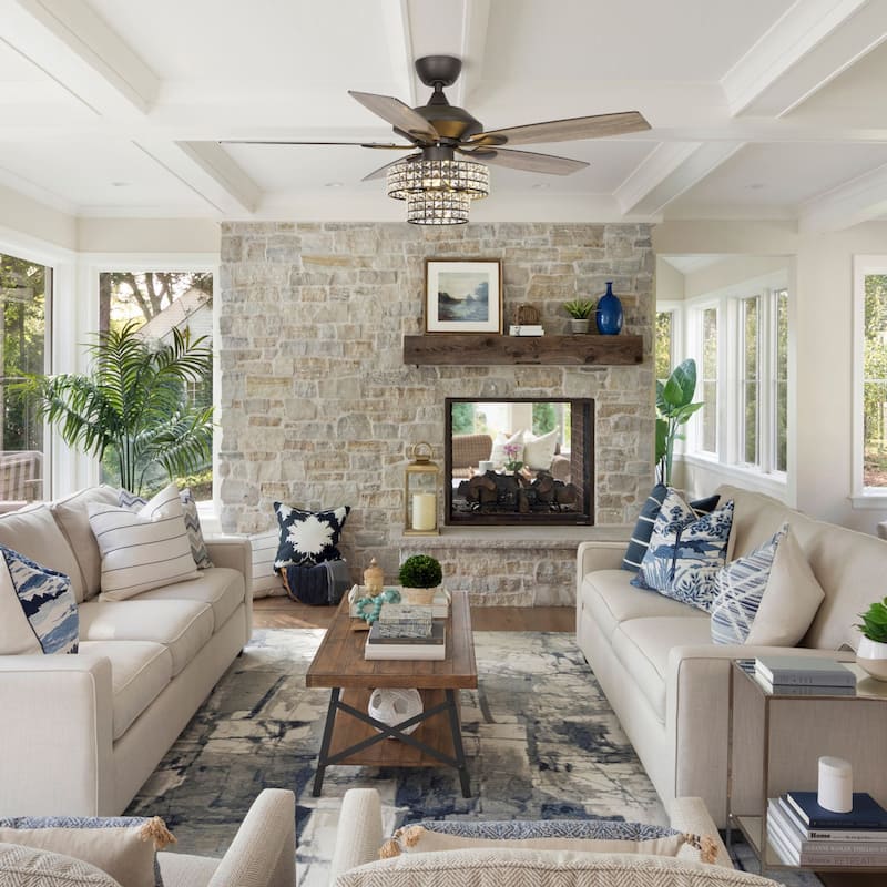 52-inch Matte Black Modern Crystal Downrod Mount Fandelier Ceiling Fan with Light and Remote