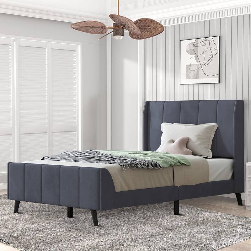 Classic Velvet Upholstered Platform Bed with Centre Support Legs