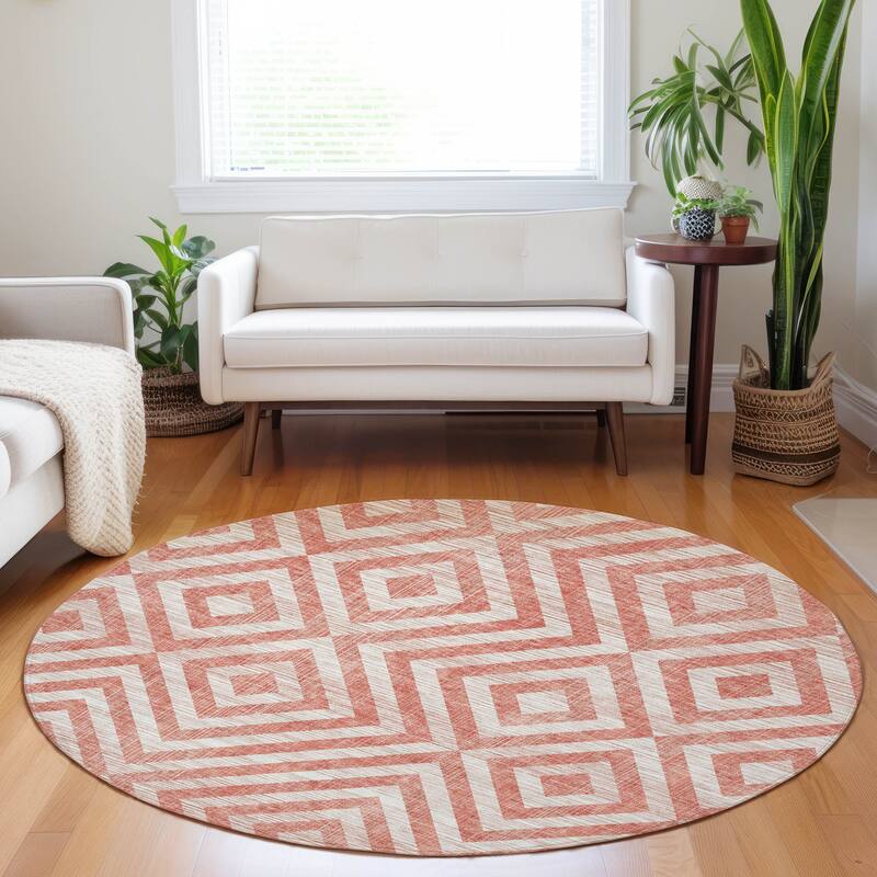 Premium Washable Super Soft Modern Geo Mayfield Rug - Salmon - 8' x 8' - Round