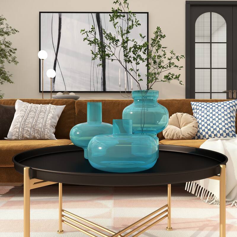 Blue, Green or Orange Glass Round Vase with Varying Shapes and Sizes (Set of 3)