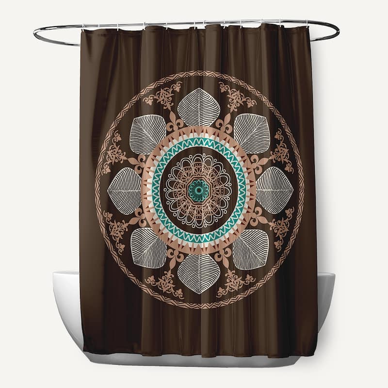 71 x 74-inch Stained Glass Geometric Print Shower Curtain - Brown