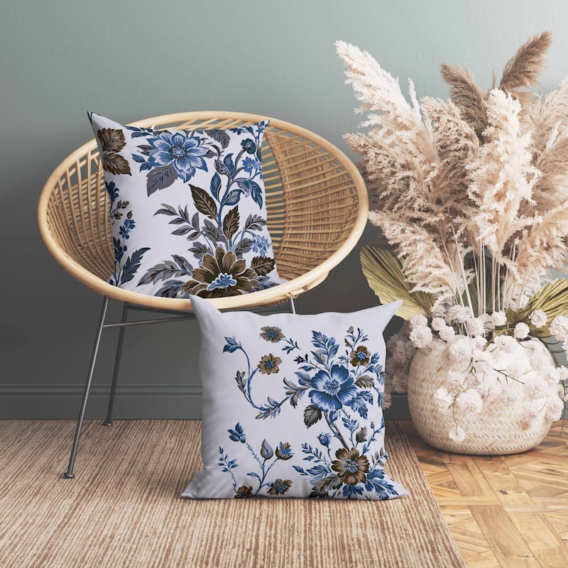 Cobalt Meadow Indoor/Outdoor Reversible Throw Pillow Blue and Brown