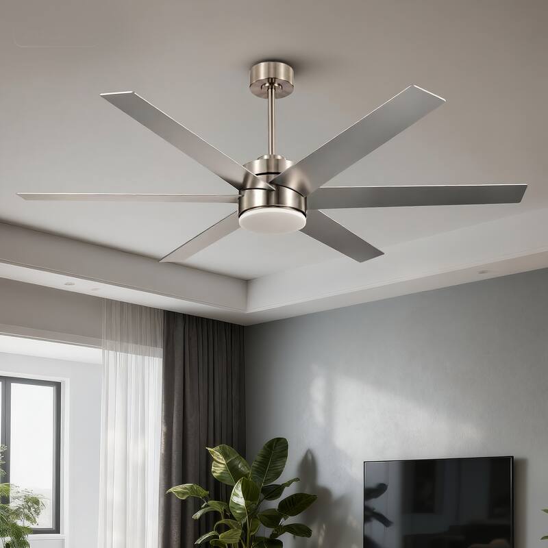Brushed Nickel 62 in. Integrated LED 6-Speed Color Changing Indoor Ceiling Fan - Brushed Nickel - Remote