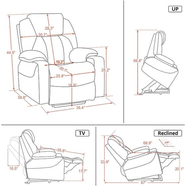 dimension image slide 5 of 4, Mcombo Large Power Lift Recliner Leather Chair with Massage Heat