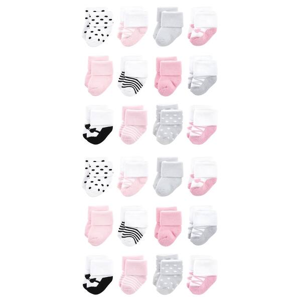slide 1 of 1, Luvable Friends Cotton Rich Baby Terry Socks 24-Pack, Pink Black Ballet Pink Black Ballet - 0-6 Months