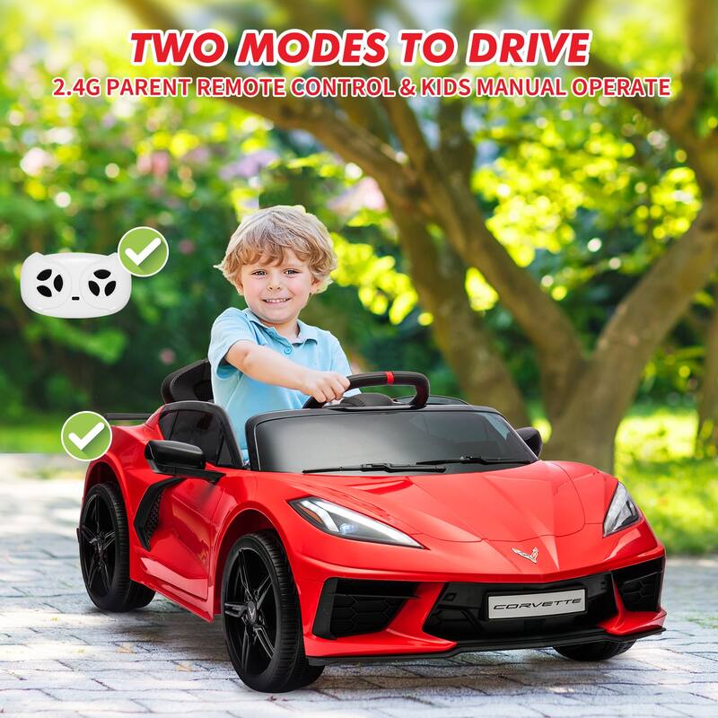 12V Kids Ride on Car, Licensed Corvette Battery Powered Car, Toddler Electric Sports Car Toy