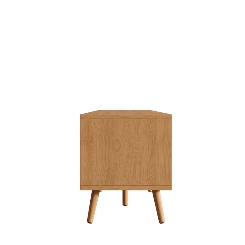 Boho TV Stand with Rattan Doors for to 70 75 80" TVs, Media Console Entertainment Center for Living Room, Natural Wood